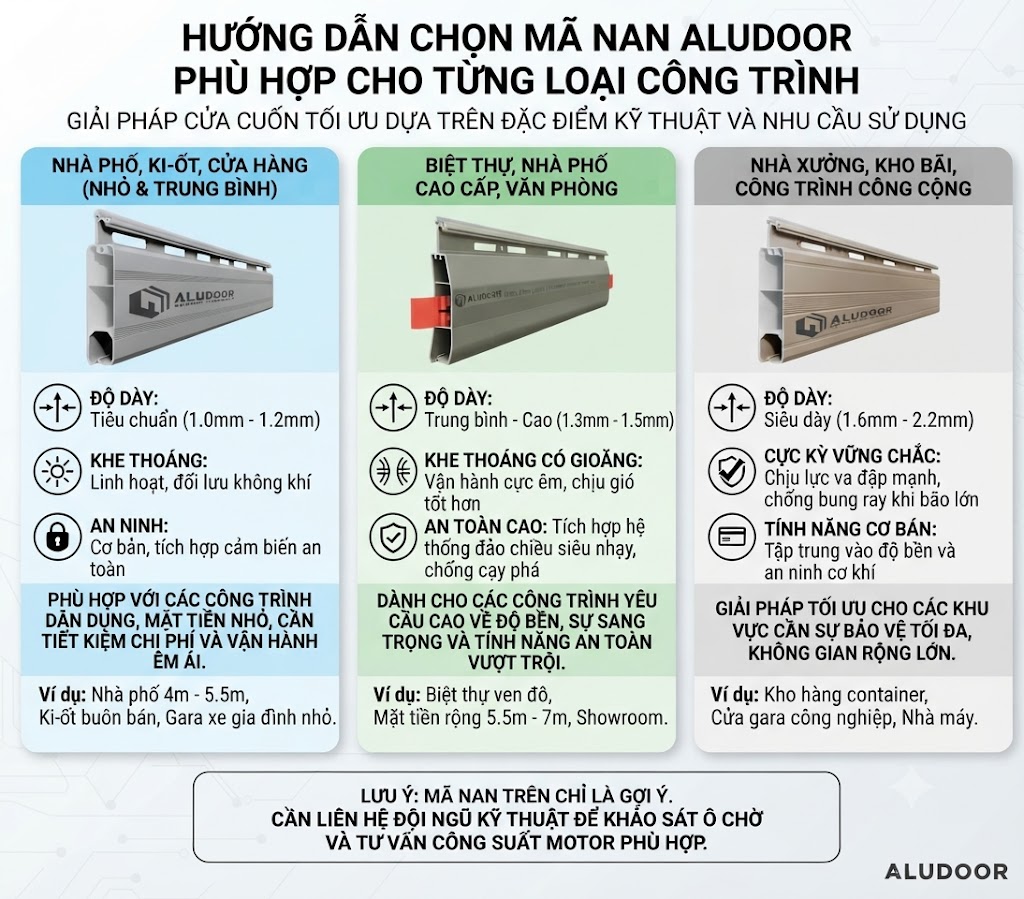 Huong dan chon ma nan Aludoor phu hop cho tung loai cong trinh