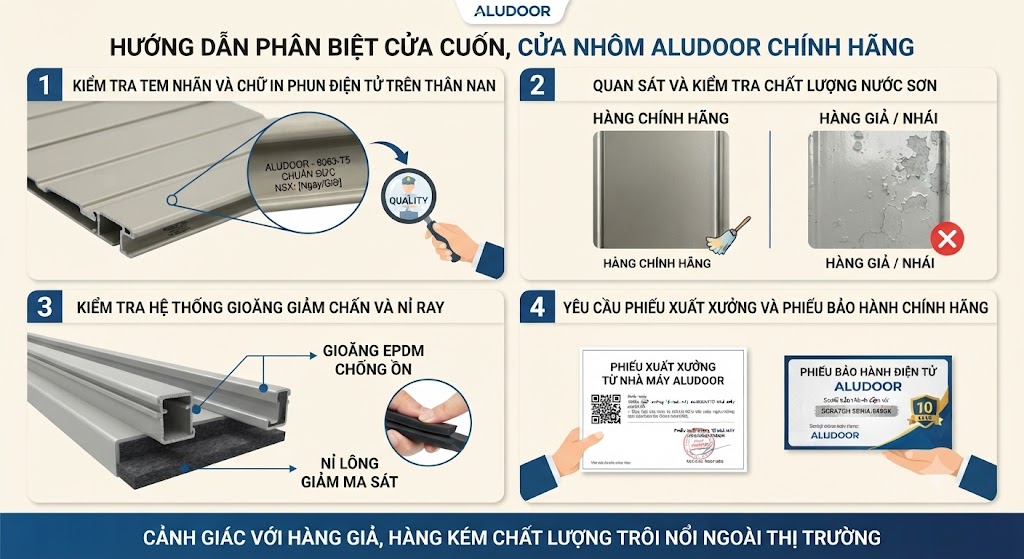 Huong dan phan biet hang chinh hang Kiem tra xuat xu cua cua cuon cua nhom Aludoor tranh bi lua
